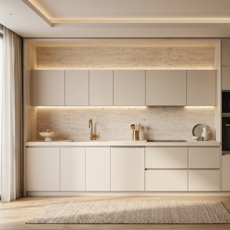 Прямая кухня «Травертин Беж 3.6»