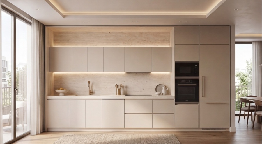 Прямая кухня «Травертин Беж 3.6»