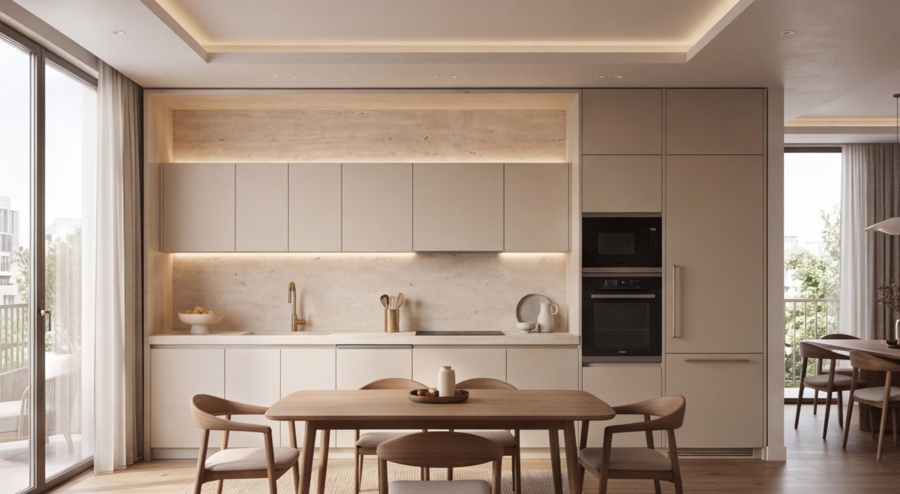 Прямая кухня «Травертин Беж 3.6»